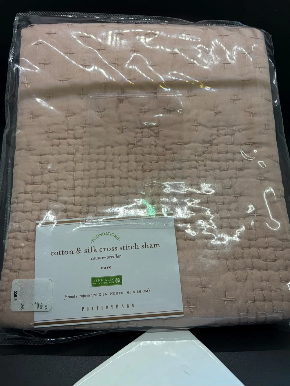 NWT Pottery Barn Foundations Euro Sham 26x26 Cotton Silk Cross Stitch